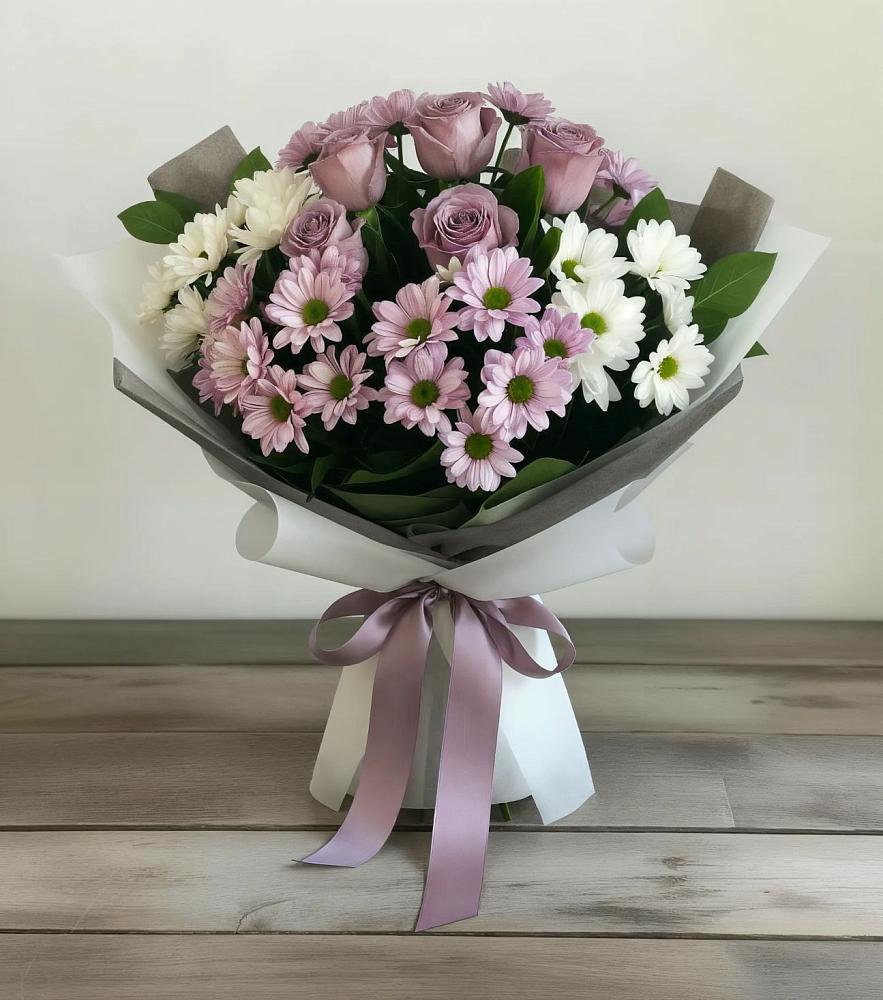 Букет цветов из: Хризантемы и Розы в Бурибай