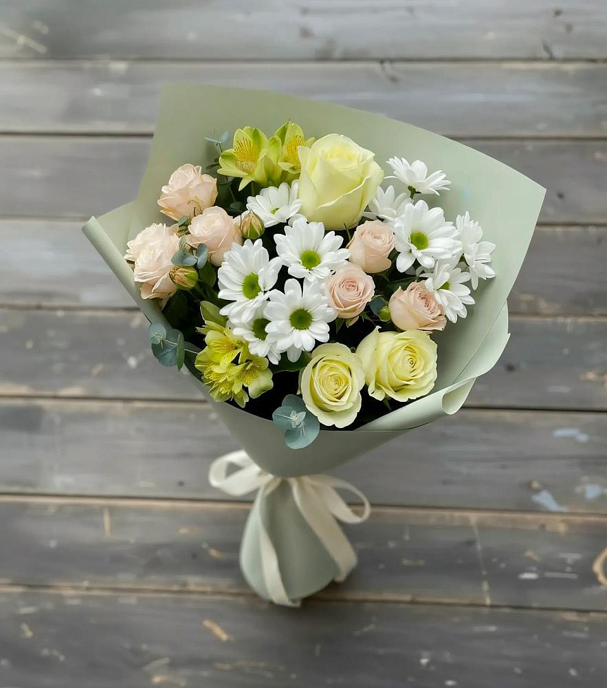 Букет цветов из: Альстромерии, Розы и Хризантемы в Бурибай