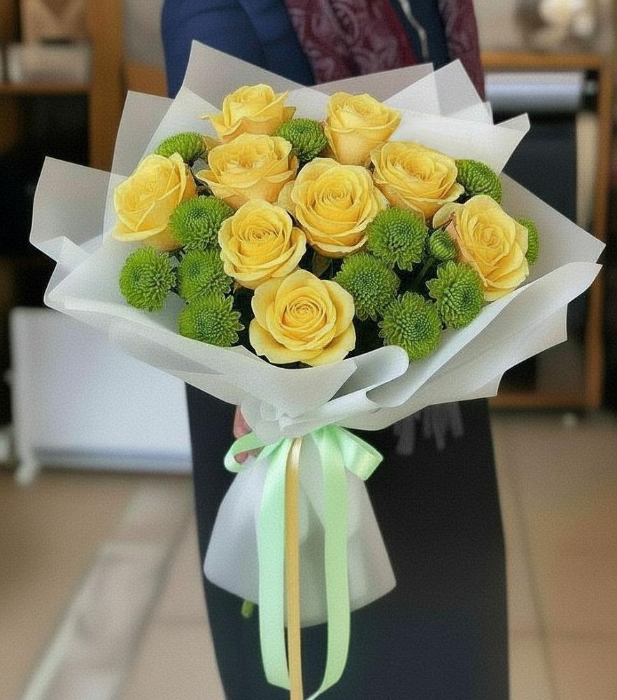 Букет цветов из: Хризантемы и Розы в Бурибай