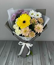 Букет цветов из:  Розы, Герберы и Хризантемы в Бурибай
