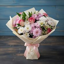 Букет цветов из:  Хризантемы, Альстромерии и Розы в Бурибай