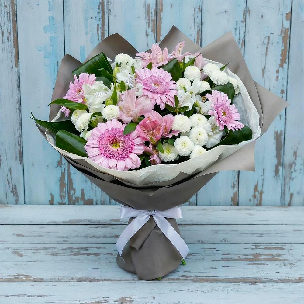 Букет цветов из: Герберы, Альстромерии и Хризантемы в Бурибай