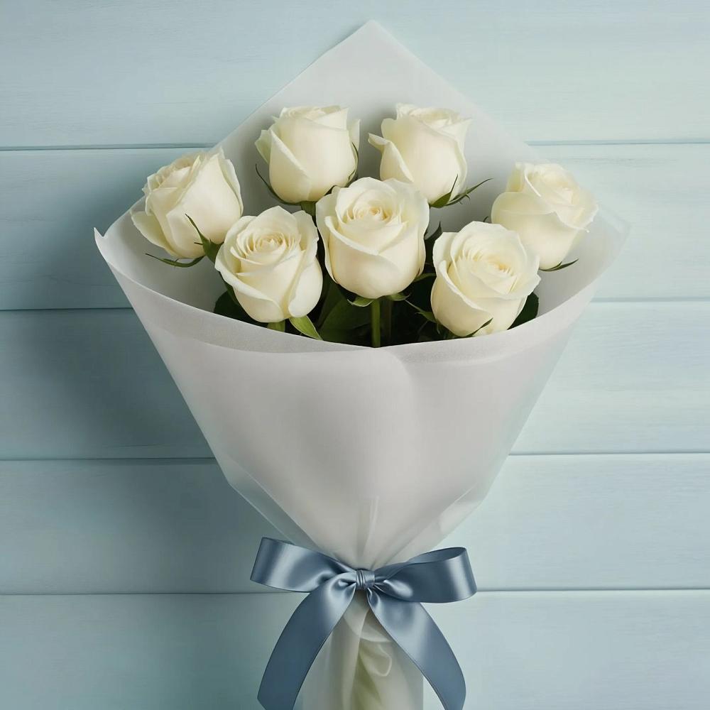 Букет 7 Белых роз Эдлесс Лав в Бурибай
